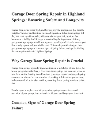 Garage door spring repair HighlandSprings