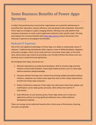 Some Business Benefits of Power Apps Services