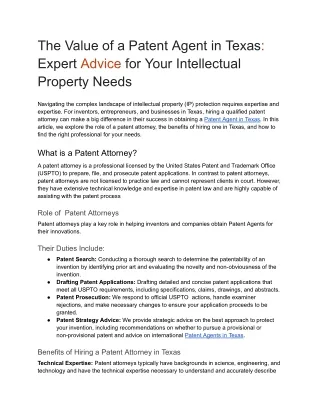 the value of a patent agent in texas expert