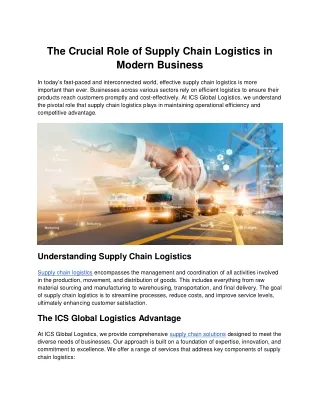 The Crucial Role of Supply Chain Logistics in Modern Business