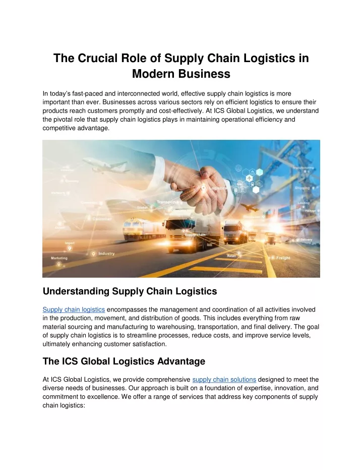 the crucial role of supply chain logistics