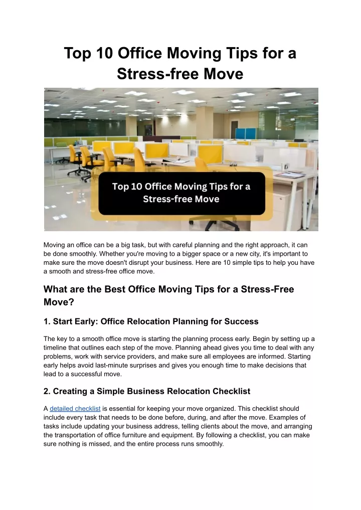 top 10 office moving tips for a stress free move