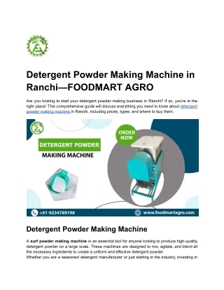 Detergent Powder Making Machine in Ranchi—FOODMART AGRO
