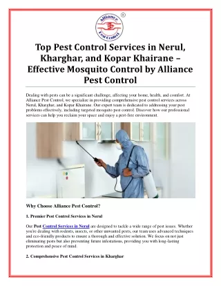 Comprehensive Pest Control Services in Nerul, Kharghar, and Kopar Khairane