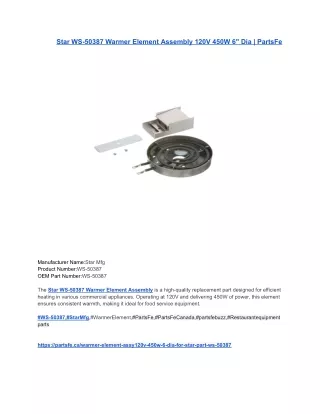 Star WS-50387 Warmer Element Assembly 120V 450W 6_ Dia _ PartsFe