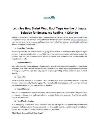 Let See How Shrink Wrap Roof Tarps Are the Ultimate Solution for Emergency Roofing in Orlando