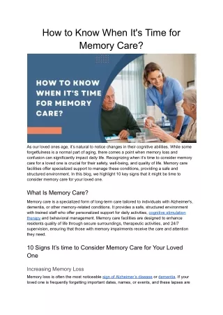 How to Know When It's Time for Memory Care