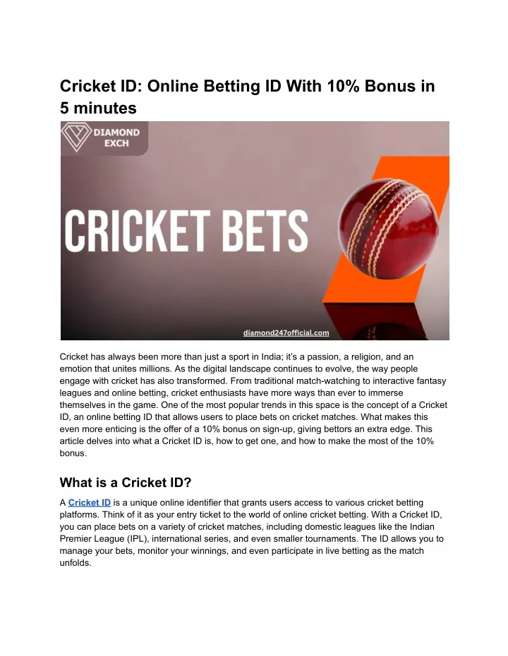 cricket id online betting id with 10 bonus