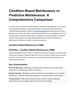 condition based maintenance vs predictive