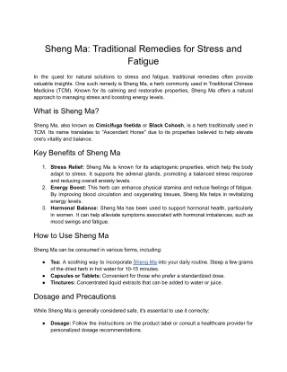 Sheng Ma_ Traditional Remedies for Stress and Fatigue