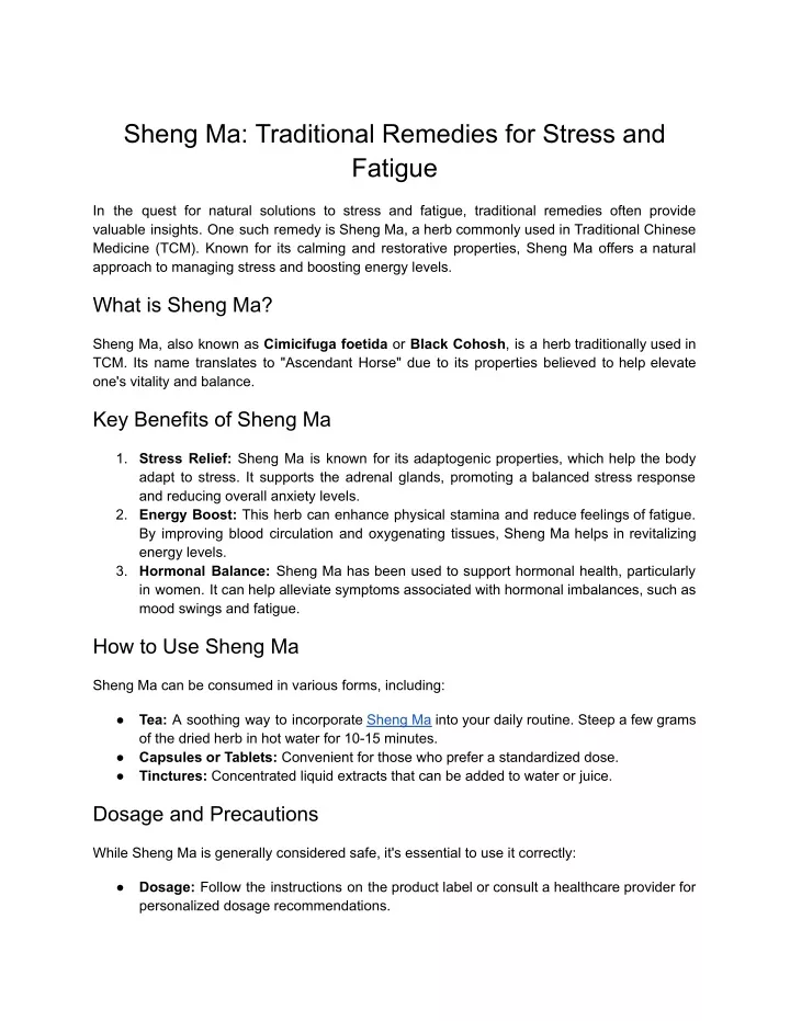 sheng ma traditional remedies for stress