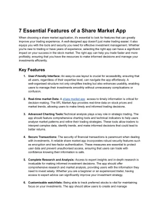 7 Essential Features of a Share Market App