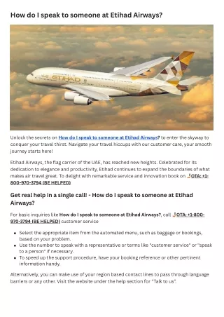 How do I speak to someone at Etihad Airways