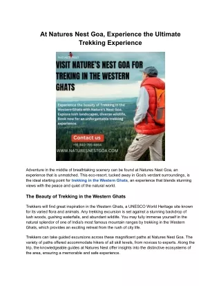 At Natures Nest Goa, Experience the Ultimate Trekking Experience