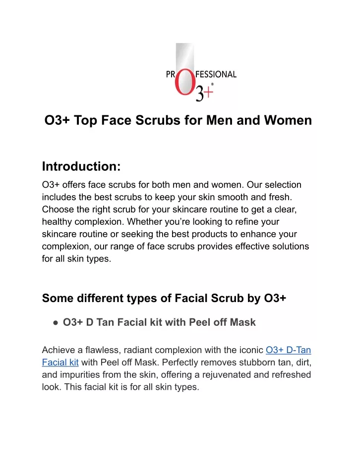 o3 top face scrubs for men and women