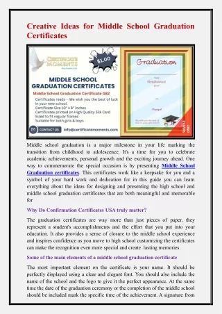 Middle School Graduation certificates
