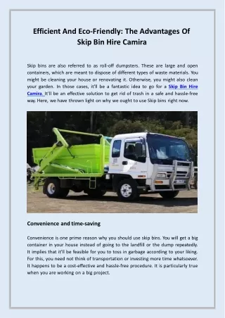 Efficient And Eco-Friendly: The Advantages Of Skip Bin Hire Camira