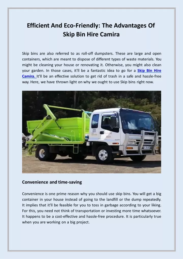 efficient and eco friendly the advantages of skip