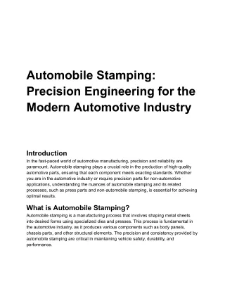 Automobile Stamping_ Precision Engineering for the Modern Automotive Industry