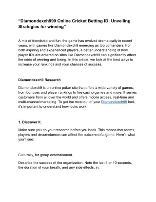 “Diamondexch999 Online Cricket Betting ID: Unveiling Strategies for winning”