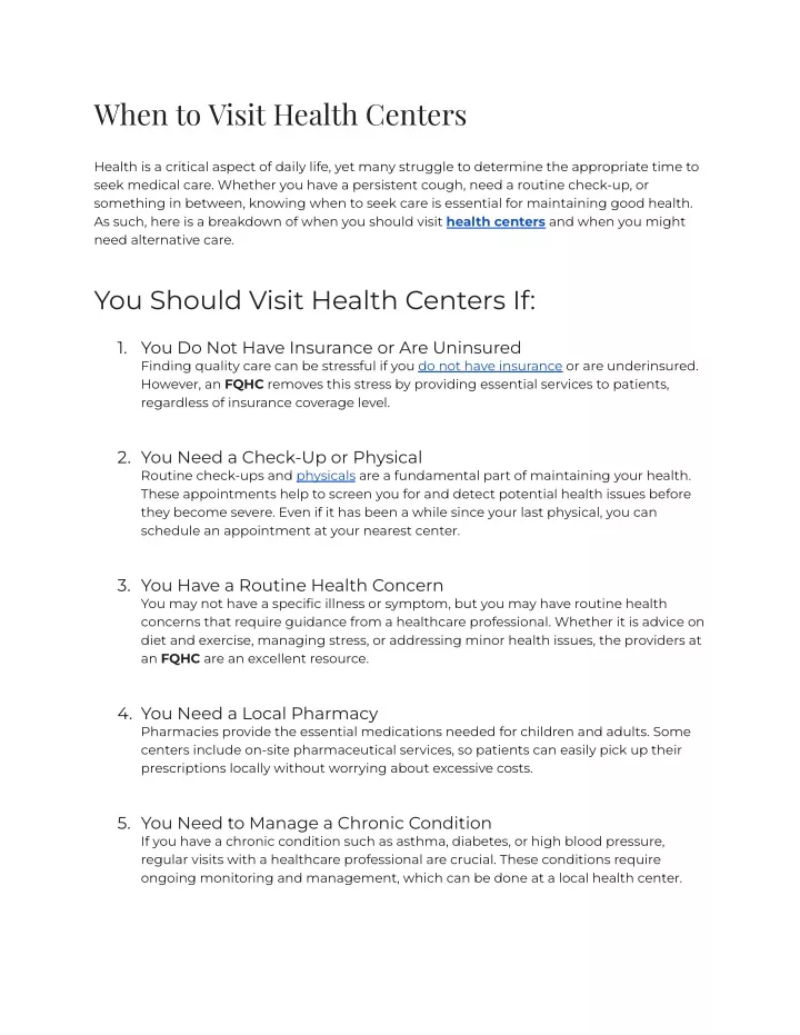 when to visit health centers