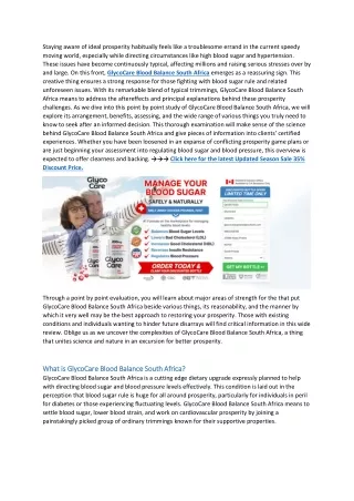 GlycoCare Blood Balance South Africa TRUTH EXPOSED!!