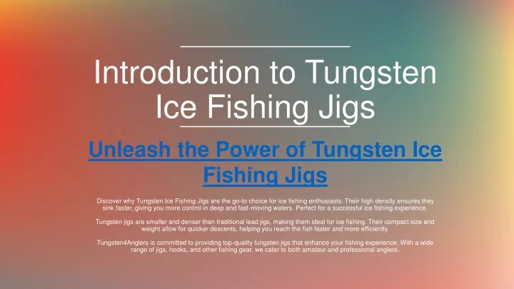 introduction to tungsten ice fishing jigs