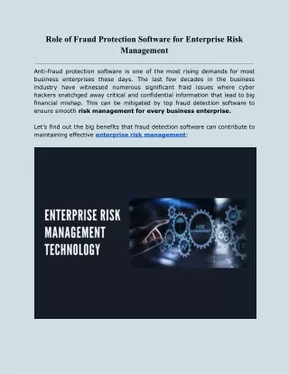 Role of Fraud Protection Software for Enterprise Risk Management