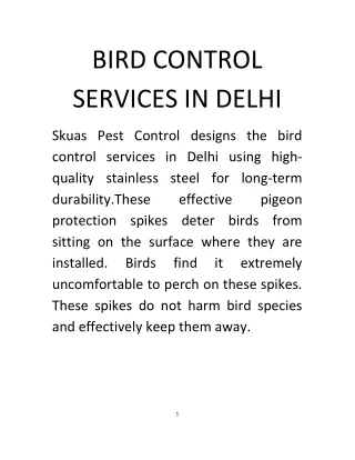 BIRD CONTROL SERVICES IN DELHI