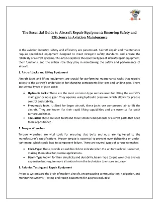 The Essential Guide to Aircraft Repair Equipment- Ensuring Safety and Efficiency in Aviation Maintenance