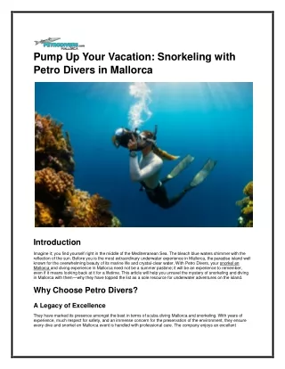 Pump Up Your Vacation Snorkeling with Petro Divers in Mallorca