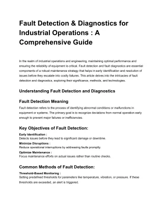 fault detection diagnostics for industrial