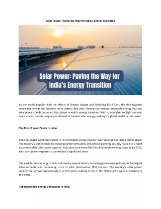 Solar Power Paving the Way for India’s Energy Transition