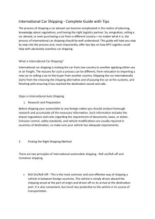 International Car Shipping - Complete Guide with Tips