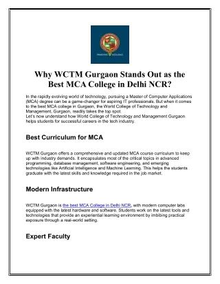 Why WCTM Gurgaon Stands Out as the Best MCA College in Delhi NCR