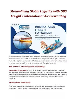 Streamlining Global Logistics with GDS Freight's International Air Forwarding