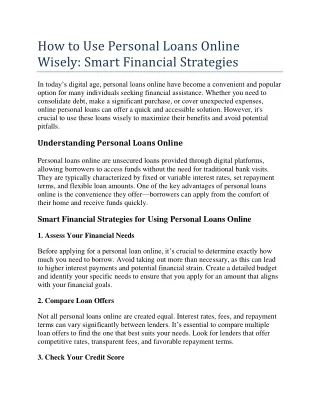 How to Use Personal Loans Online Wisely: Smart Financial Strategies