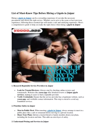List of Must know to find gigolo in jaipur