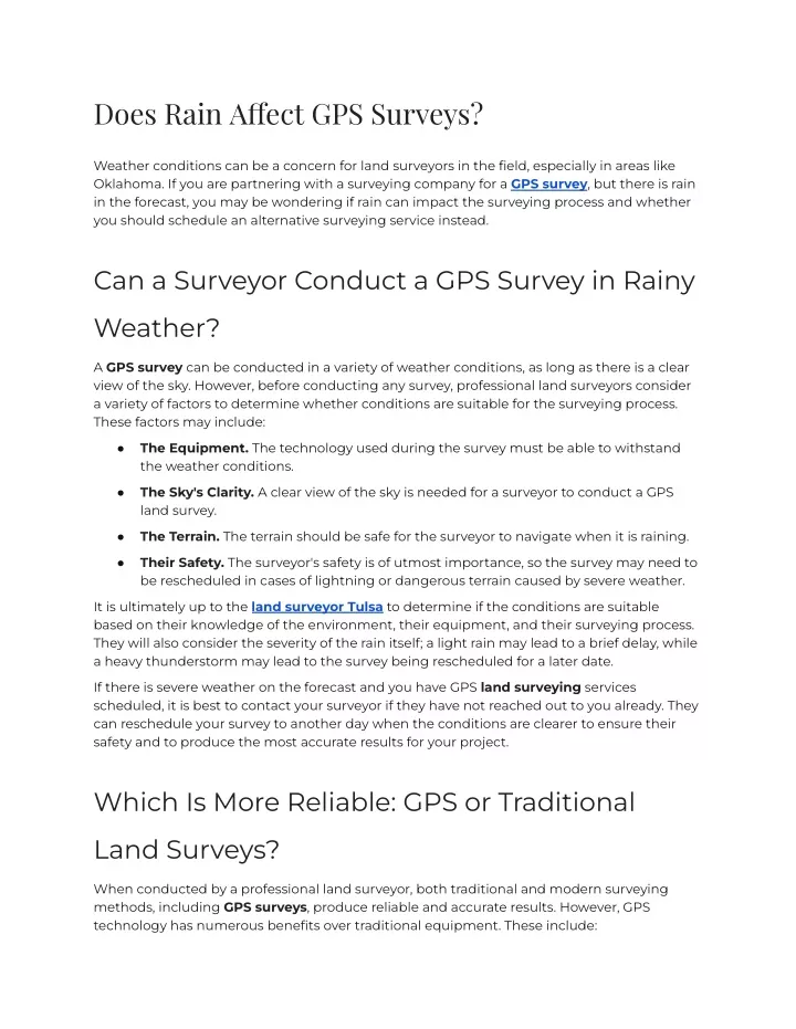 does rain a ect gps surveys