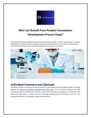 Who Can Benefit from Product Formulation Development Process Steps