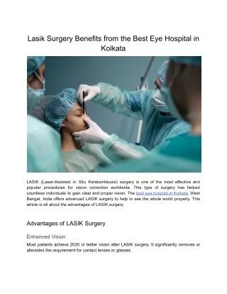 Lasik Surgery Benefits by the Best Eye Hospital in Kolkata