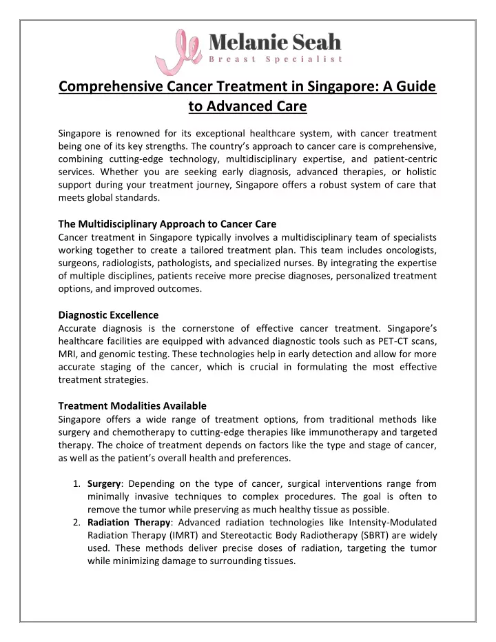 comprehensive cancer treatment in singapore