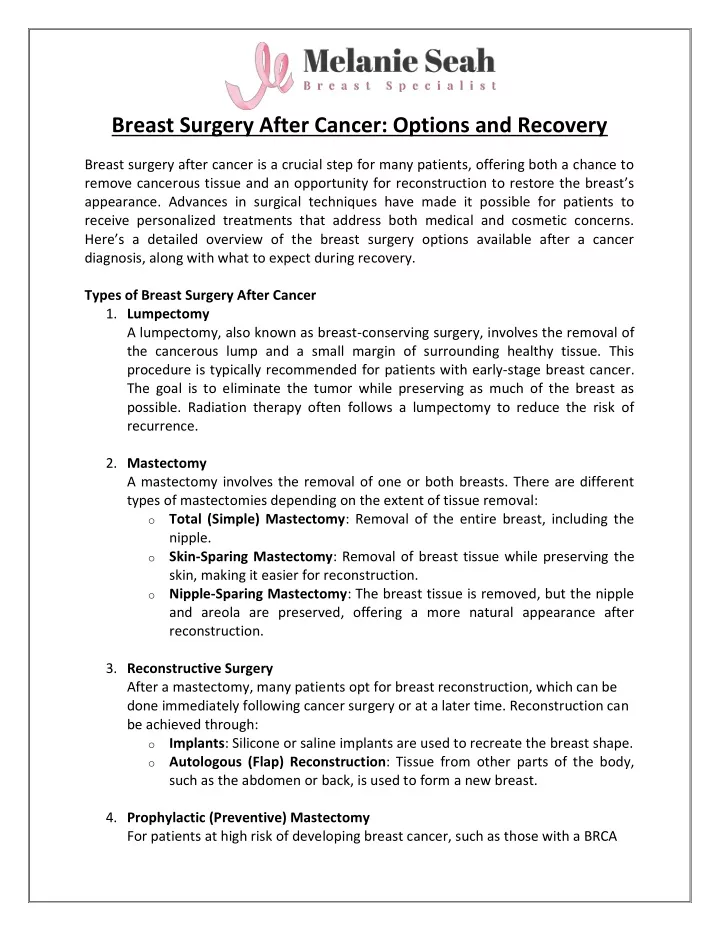 breast surgery after cancer options and recovery