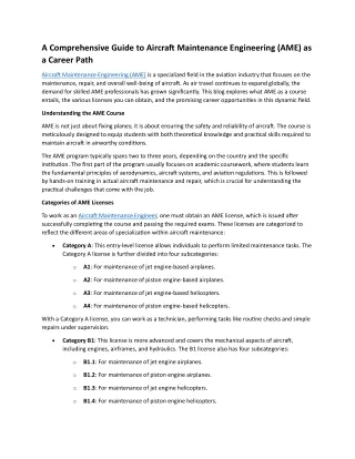 A Comprehensive Guide to Aircraft Maintenance Engineering (AME) as a Career Path