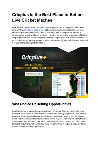 Cricplus Is the Best Place to Bet on Live Cricket Maches