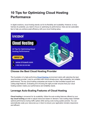 10 Tips for Optimizing Cloud Hosting Performance