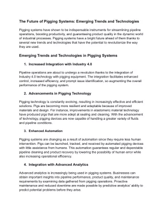 The Future of Pigging Systems: Emerging Trends and Technologies