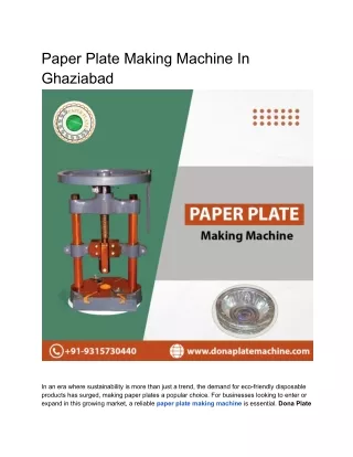 Paper Plate Making Machine In Ghaziabad