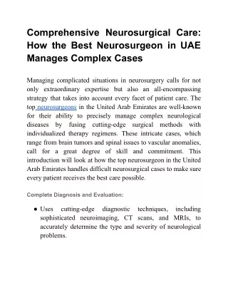 Comprehensive Neurosurgical Care_ How the Best Neurosurgeon in UAE Manages Complex Cases