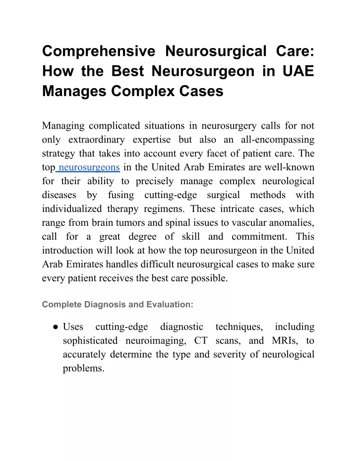 comprehensive neurosurgical care how the best